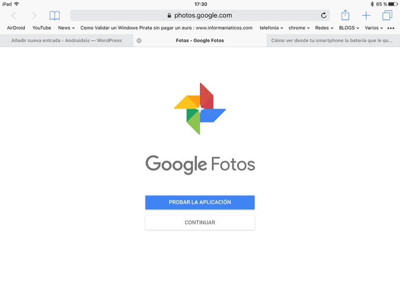 google fotos inicio de la aplicacion